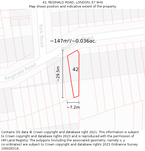 42, REGINALD ROAD, LONDON, E7 9HS: Plot and title map