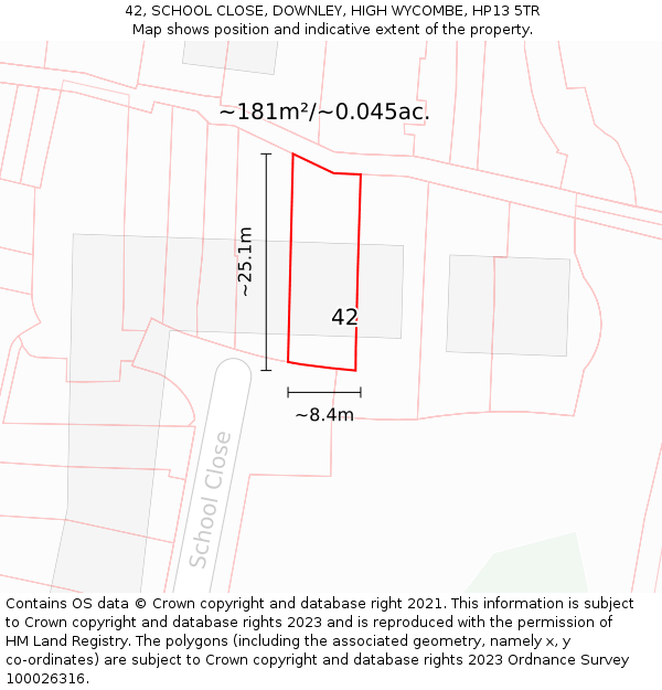 42, SCHOOL CLOSE, DOWNLEY, HIGH WYCOMBE, HP13 5TR: Plot and title map