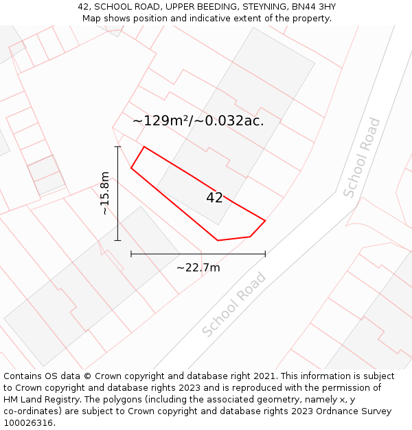 42, SCHOOL ROAD, UPPER BEEDING, STEYNING, BN44 3HY: Plot and title map