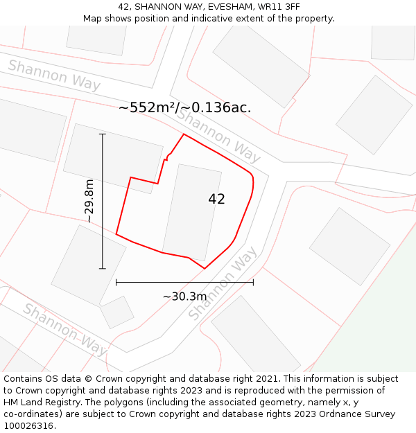 42, SHANNON WAY, EVESHAM, WR11 3FF: Plot and title map