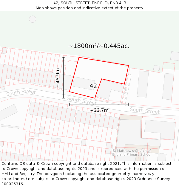 42, SOUTH STREET, ENFIELD, EN3 4LB: Plot and title map