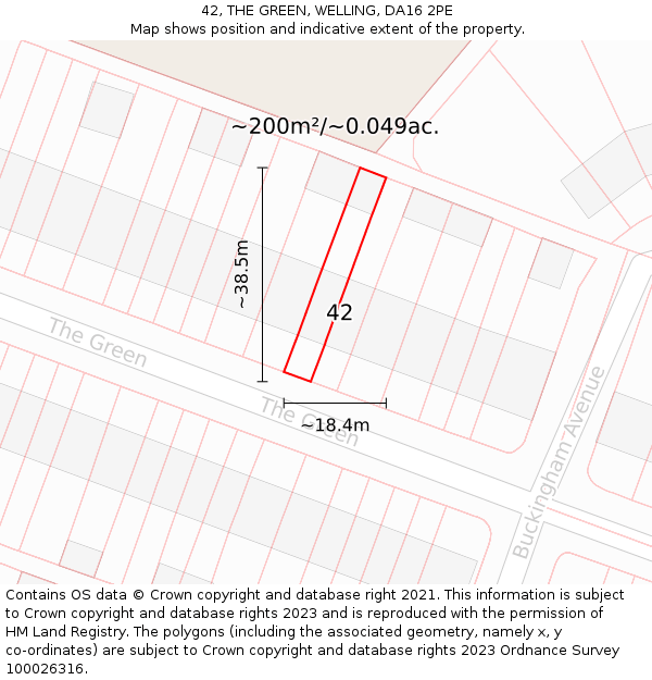 42, THE GREEN, WELLING, DA16 2PE: Plot and title map