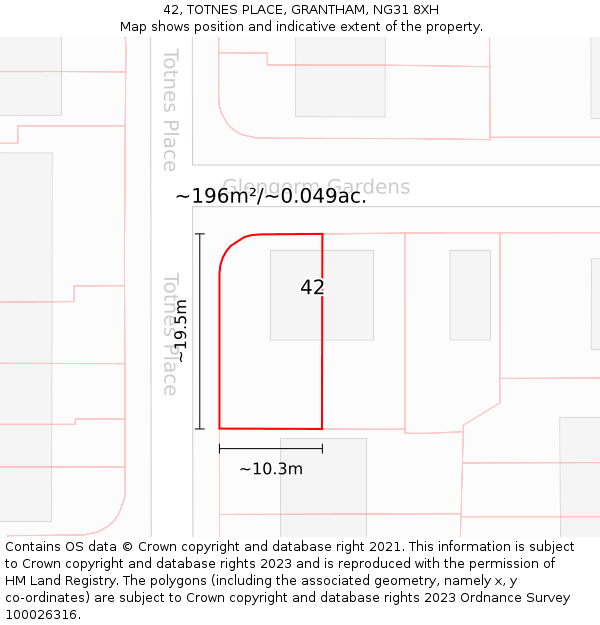 42, TOTNES PLACE, GRANTHAM, NG31 8XH: Plot and title map