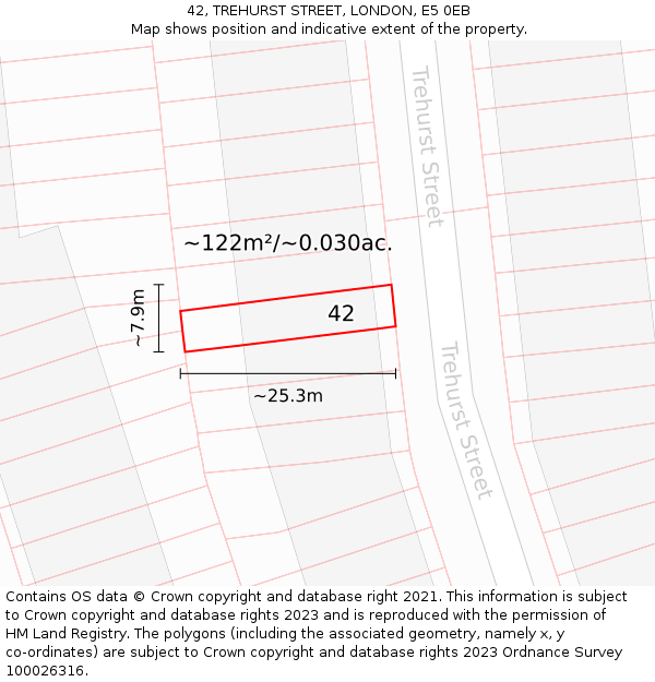 42, TREHURST STREET, LONDON, E5 0EB: Plot and title map