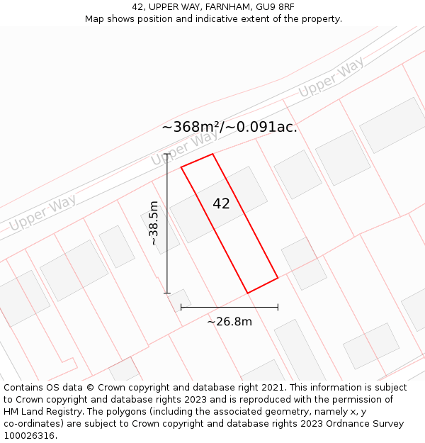 42, UPPER WAY, FARNHAM, GU9 8RF: Plot and title map