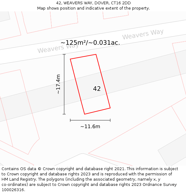 42, WEAVERS WAY, DOVER, CT16 2DD: Plot and title map