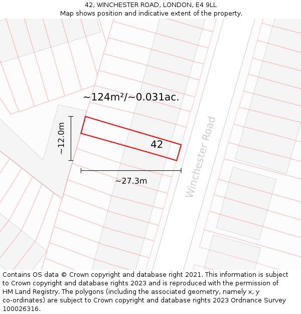 42, WINCHESTER ROAD, LONDON, E4 9LL: Plot and title map