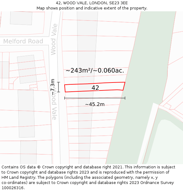 42, WOOD VALE, LONDON, SE23 3EE: Plot and title map