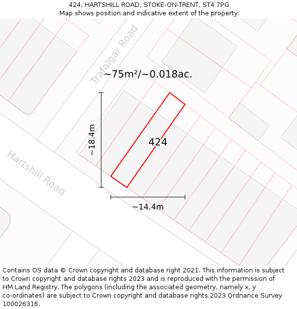 424, HARTSHILL ROAD, STOKE-ON-TRENT, ST4 7PG: Plot and title map