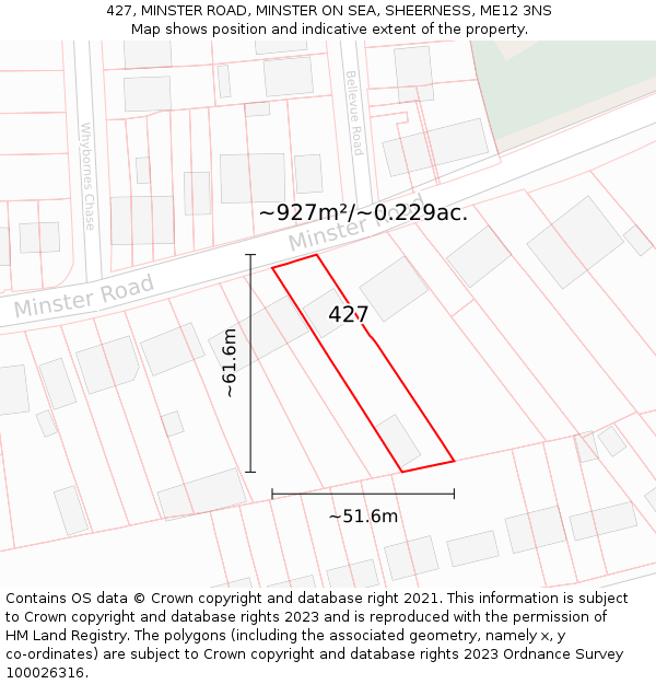 427, MINSTER ROAD, MINSTER ON SEA, SHEERNESS, ME12 3NS: Plot and title map
