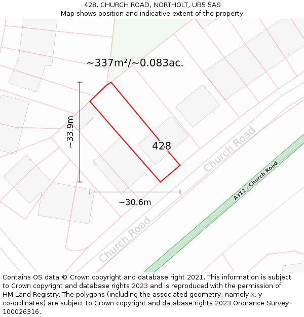 428, CHURCH ROAD, NORTHOLT, UB5 5AS: Plot and title map