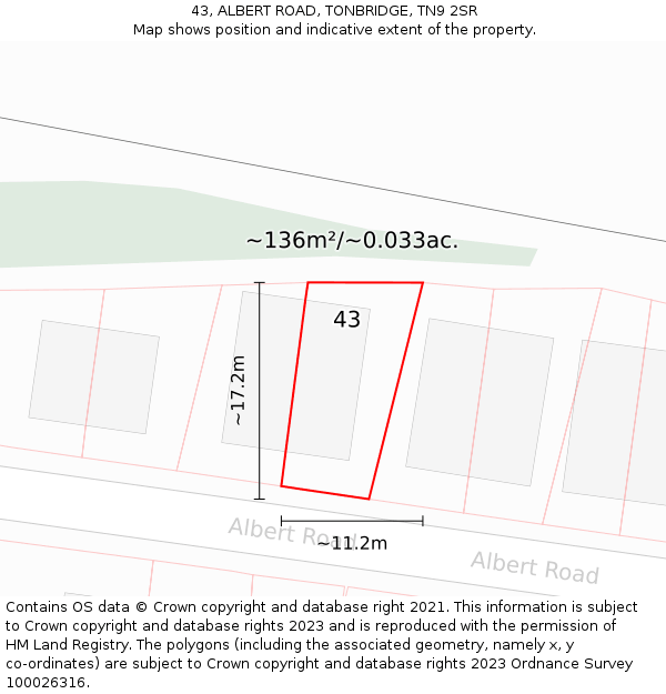 43, ALBERT ROAD, TONBRIDGE, TN9 2SR: Plot and title map