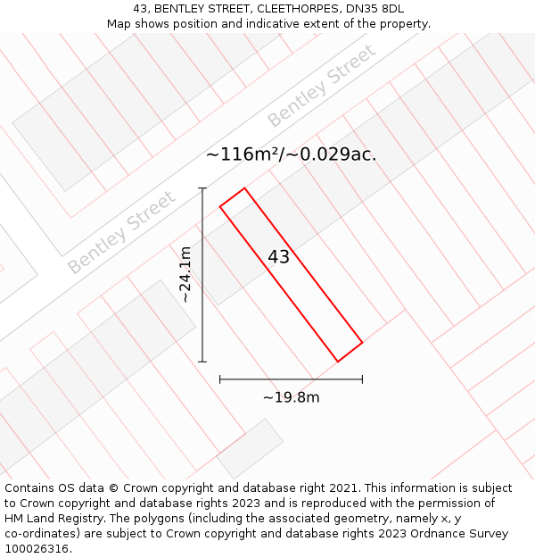 43, BENTLEY STREET, CLEETHORPES, DN35 8DL: Plot and title map