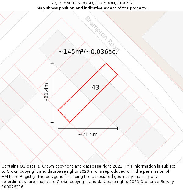 43, BRAMPTON ROAD, CROYDON, CR0 6JN: Plot and title map