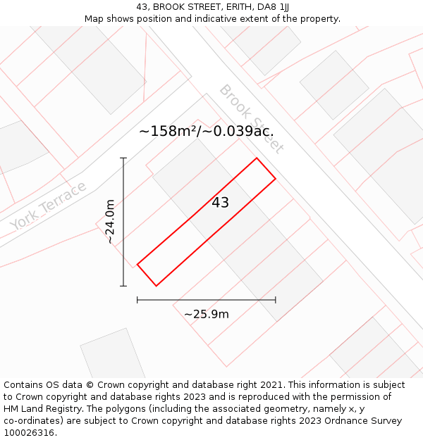 43, BROOK STREET, ERITH, DA8 1JJ: Plot and title map