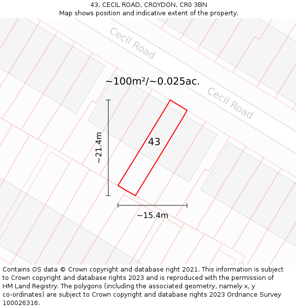 43, CECIL ROAD, CROYDON, CR0 3BN: Plot and title map