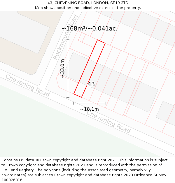43, CHEVENING ROAD, LONDON, SE19 3TD: Plot and title map