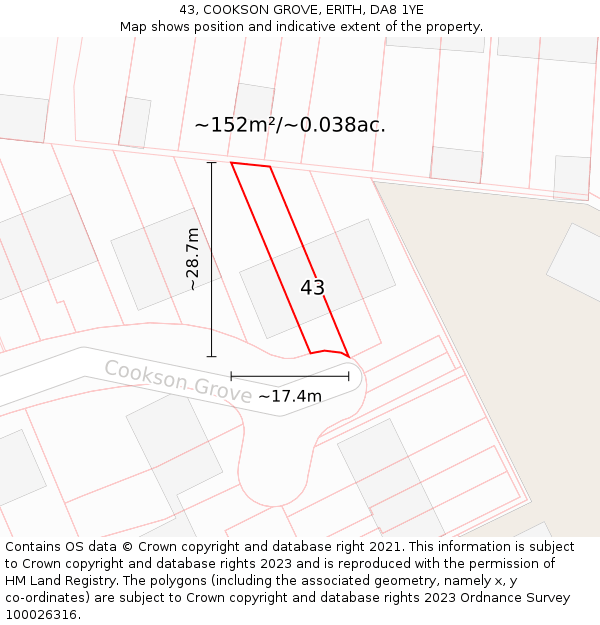 43, COOKSON GROVE, ERITH, DA8 1YE: Plot and title map