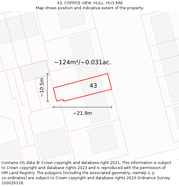 43, COPPICE VIEW, HULL, HU3 6AE: Plot and title map