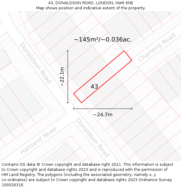 43, DONALDSON ROAD, LONDON, NW6 6NE: Plot and title map