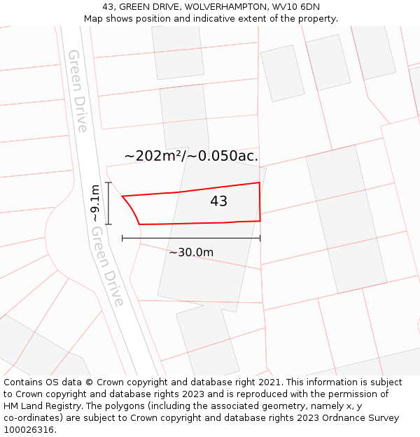 43, GREEN DRIVE, WOLVERHAMPTON, WV10 6DN: Plot and title map