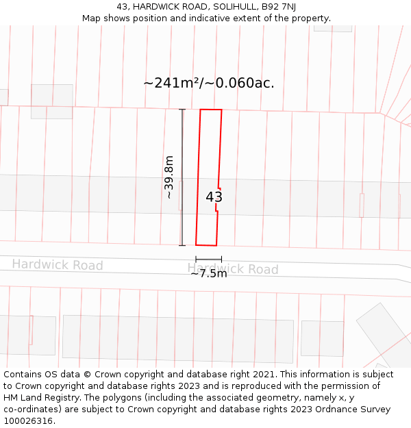 43, HARDWICK ROAD, SOLIHULL, B92 7NJ: Plot and title map
