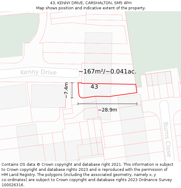 43, KENNY DRIVE, CARSHALTON, SM5 4PH: Plot and title map