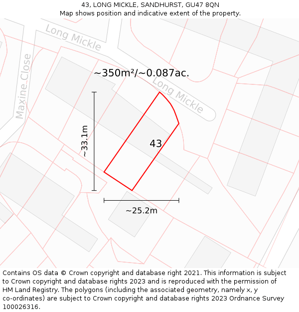 43, LONG MICKLE, SANDHURST, GU47 8QN: Plot and title map