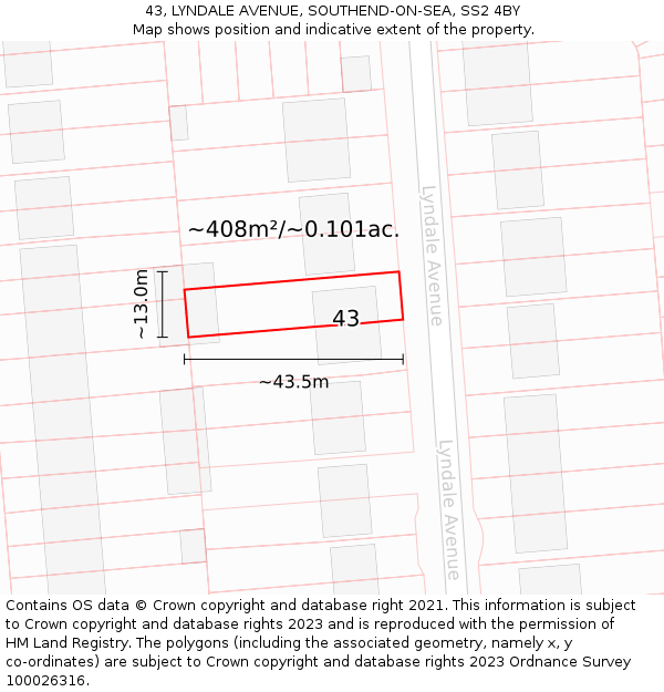 43, LYNDALE AVENUE, SOUTHEND-ON-SEA, SS2 4BY: Plot and title map
