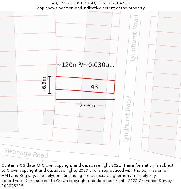 43, LYNDHURST ROAD, LONDON, E4 9JU: Plot and title map