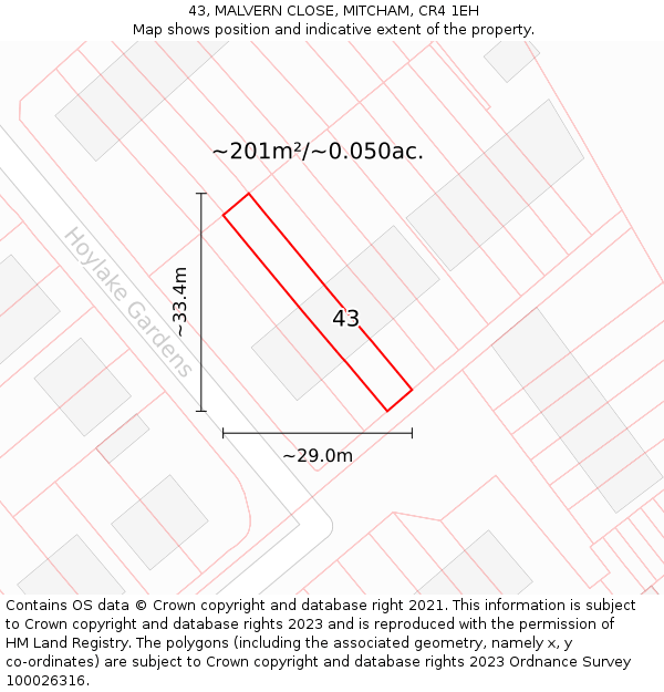 43, MALVERN CLOSE, MITCHAM, CR4 1EH: Plot and title map