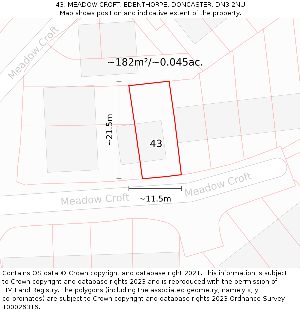 43, MEADOW CROFT, EDENTHORPE, DONCASTER, DN3 2NU: Plot and title map