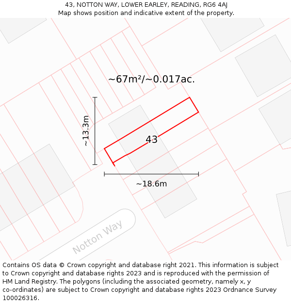 43, NOTTON WAY, LOWER EARLEY, READING, RG6 4AJ: Plot and title map