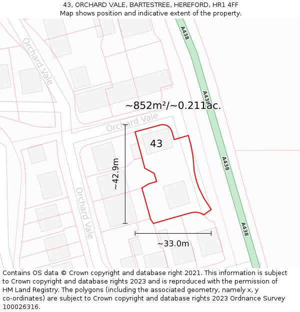 43, ORCHARD VALE, BARTESTREE, HEREFORD, HR1 4FF: Plot and title map