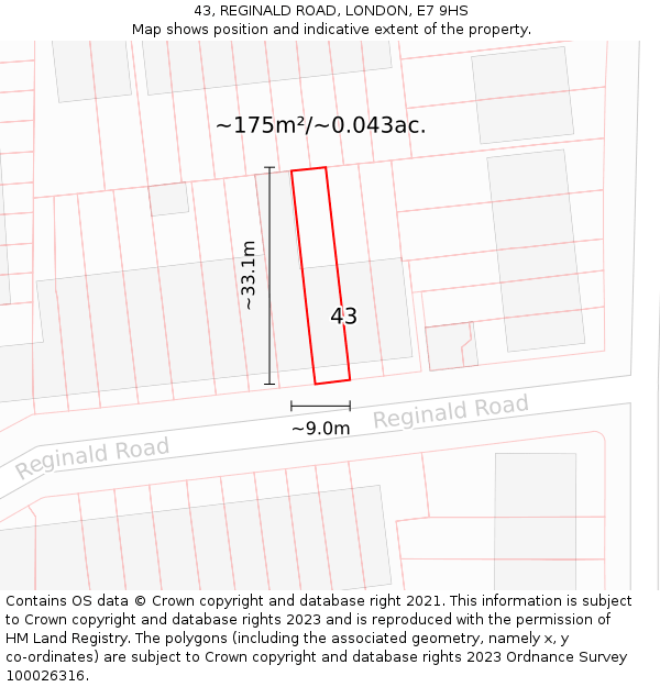 43, REGINALD ROAD, LONDON, E7 9HS: Plot and title map