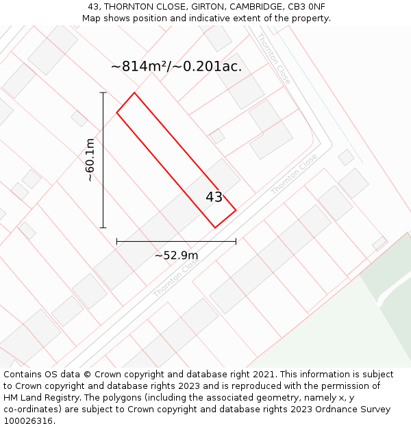43, THORNTON CLOSE, GIRTON, CAMBRIDGE, CB3 0NF: Plot and title map