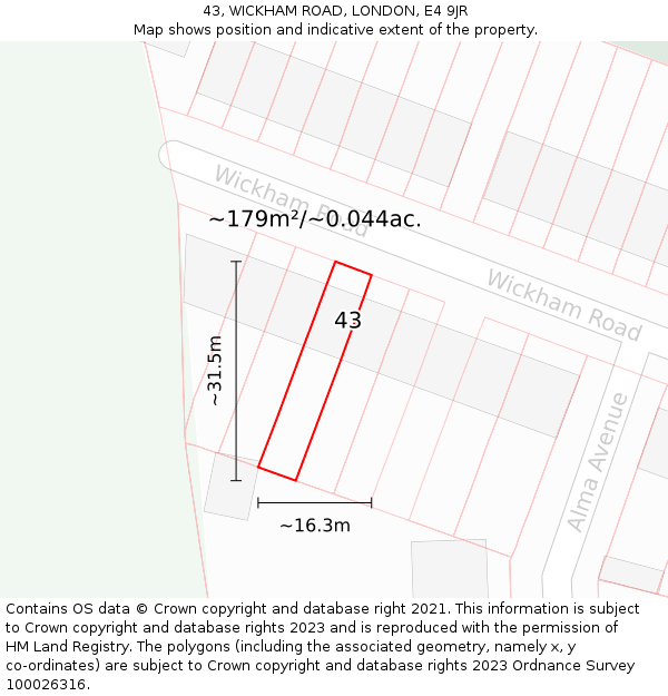 43, WICKHAM ROAD, LONDON, E4 9JR: Plot and title map