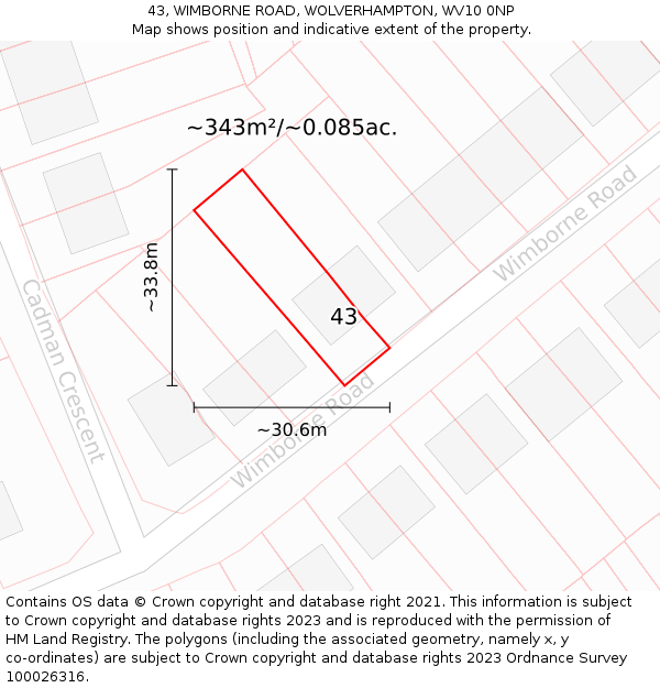 43, WIMBORNE ROAD, WOLVERHAMPTON, WV10 0NP: Plot and title map