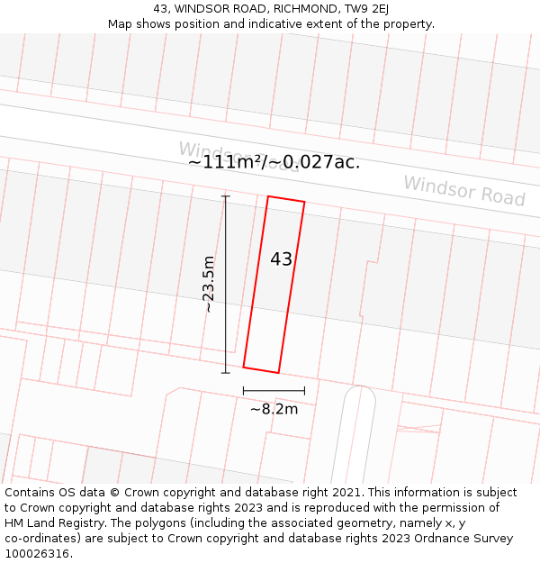 43, WINDSOR ROAD, RICHMOND, TW9 2EJ: Plot and title map