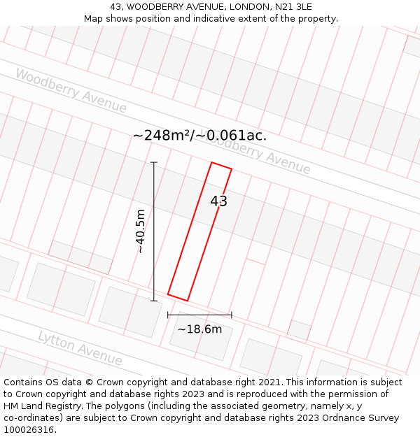 43, WOODBERRY AVENUE, LONDON, N21 3LE: Plot and title map