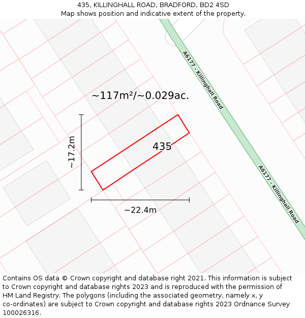 435, KILLINGHALL ROAD, BRADFORD, BD2 4SD: Plot and title map