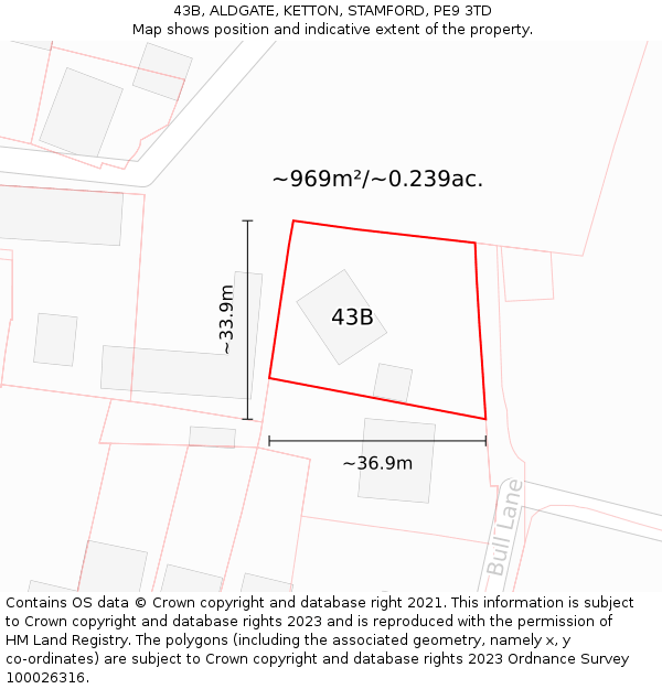 43B, ALDGATE, KETTON, STAMFORD, PE9 3TD: Plot and title map