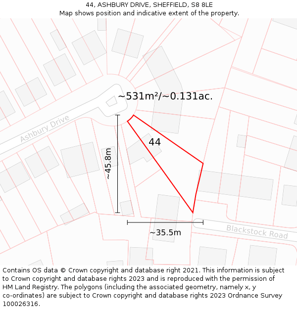 44, ASHBURY DRIVE, SHEFFIELD, S8 8LE: Plot and title map