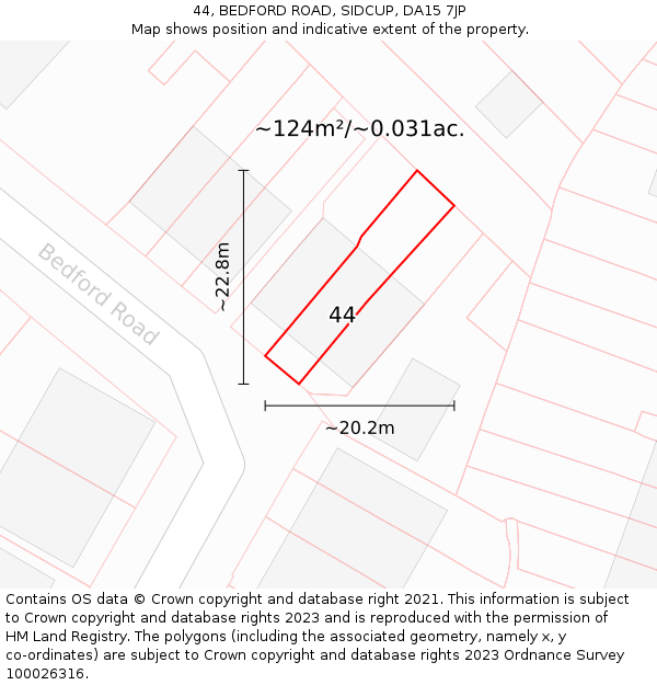 44, BEDFORD ROAD, SIDCUP, DA15 7JP: Plot and title map
