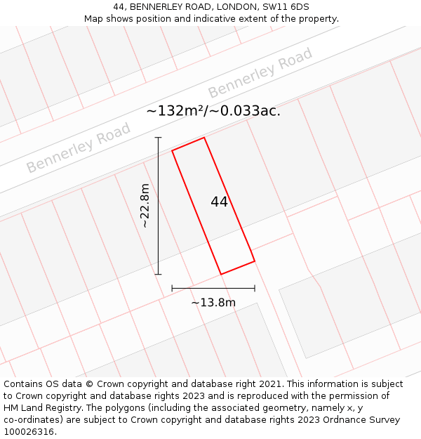 44, BENNERLEY ROAD, LONDON, SW11 6DS: Plot and title map
