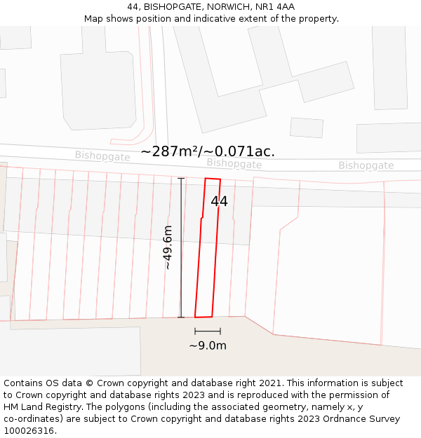44, BISHOPGATE, NORWICH, NR1 4AA: Plot and title map