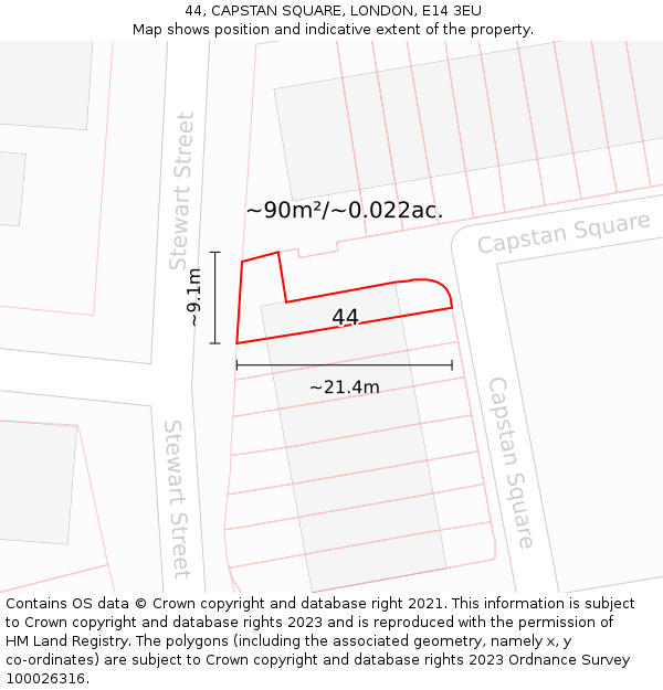 44, CAPSTAN SQUARE, LONDON, E14 3EU: Plot and title map