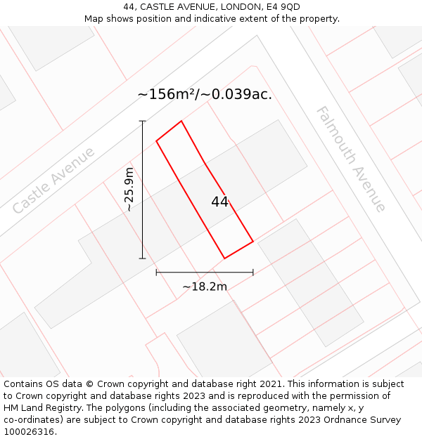 44, CASTLE AVENUE, LONDON, E4 9QD: Plot and title map