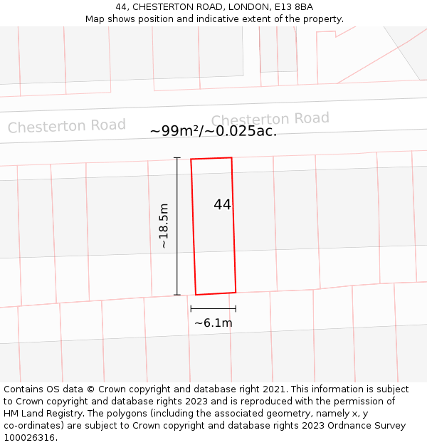 44, CHESTERTON ROAD, LONDON, E13 8BA: Plot and title map