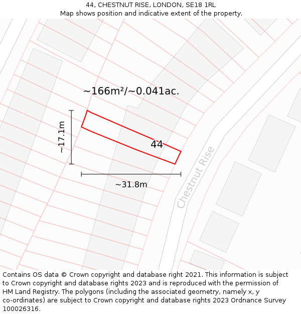 44, CHESTNUT RISE, LONDON, SE18 1RL: Plot and title map